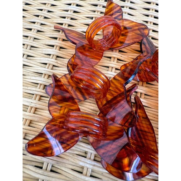 Vintage 70's Lucite Faux Tortoise Shell Butterfly Napkin Rings Boho Retro - Picture 6 of 6